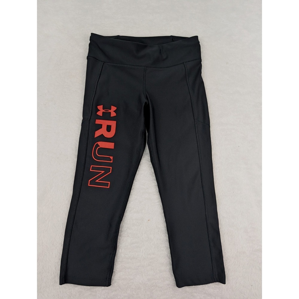 Under Armour Cropped Leggings Women's M Black Compression‎ Spellout Heatgear